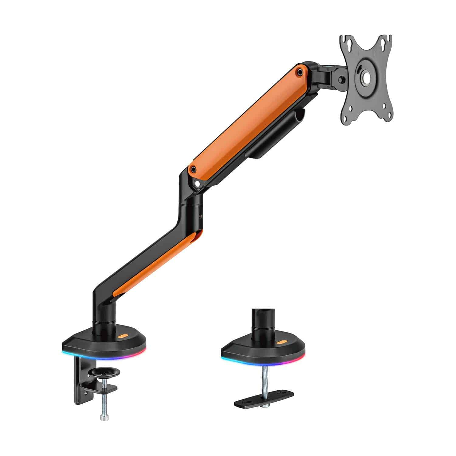 AISENS - SOPORTE DE MESA RGB GAMING CONTRAPESO GIRATORIO E INCLINABLE PARA MONITOR/TV 9KG (3 PIVOTES, 1 BRAZO) DE 17-32, NEGRO-NARANJA